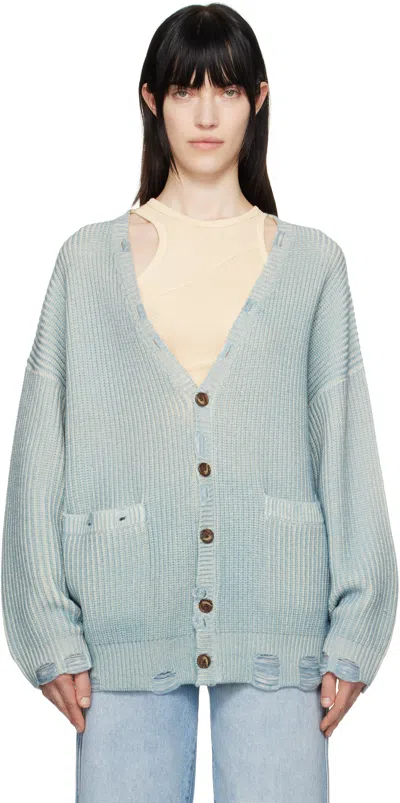 R13 Blue Oversized Cardigan In Light Sky Blue