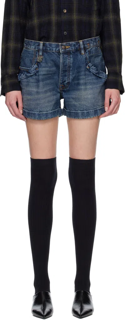 R13 Blue Pouch Pocket Denim Shorts