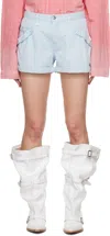 R13 Blue Pouch Pocket Denim Shorts In Faded Blue Stretch