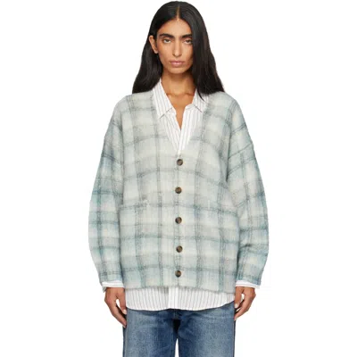 R13 Blue Printed Oversized Cardigan In Blue Plaid