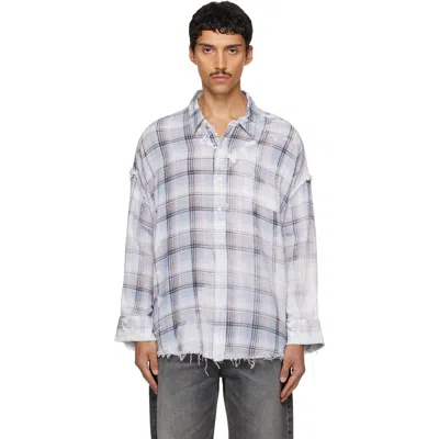 R13 Blue Shredded Seam Drop Neck Shirt In Blue Bleached Plaid