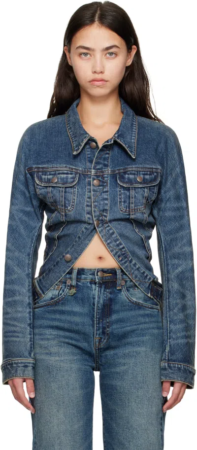 R13 Blue Skinny Wrap Around Denim Trucker Jacket