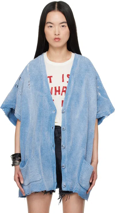 R13 Blue Sleeveless Boxy Cardigan Minidress