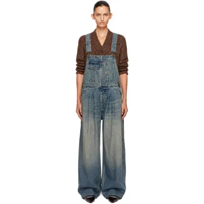 R13 Blue Triple Pleat Denim Overalls In Rivington Blue