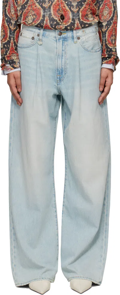 R13 Blue Wide Leg Damon Pleated Jeans