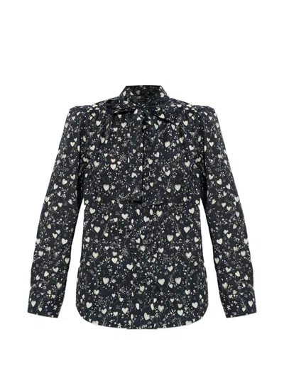 R13 Bow-detail Heart-print Shirt In Black