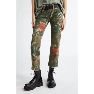 R13 Boy Crop Straight Leg Jeans In Printed Camo Rose