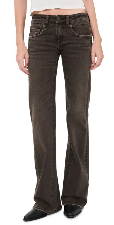 R13 Boy Flare Jeans Worn Chocolate Brown Stretch In Black