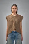 R13 Boyfriend Frayed Cable-knit Wool-blend Vest In Brown
