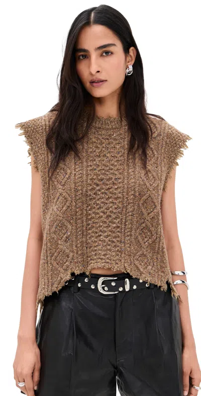 R13 Boyfriend Cable Sweater Vest Brown Tweed