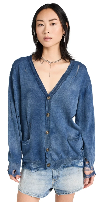 R13 Destroyed Cotton Boyfriend Cardigan In Dark Indigo