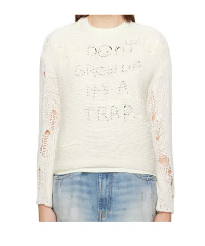 R13 Boyfriend Distressed Jumper In White