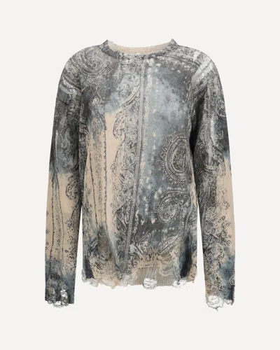 R13 Boyfriend Distressed Linen Knit Sweater In Blue