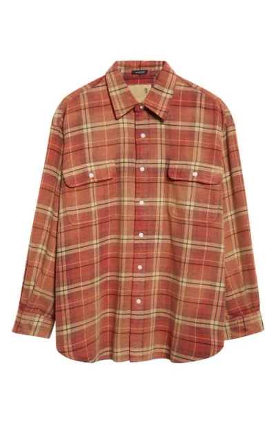 R13 Boyfriend Plaid Cotton Button-up Shirt In Brown