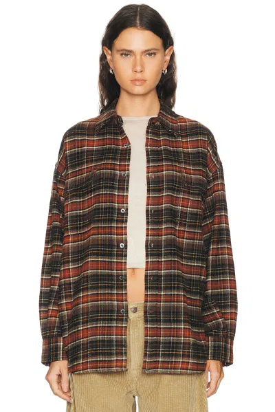 R13 Boyfriend Shirt In Brown & Dark Grey Plaid
