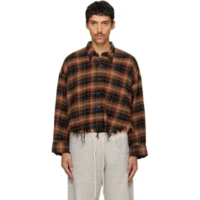R13 Brown & Black Drop Neck Cropped Shirt In Lightbrownblackplaid
