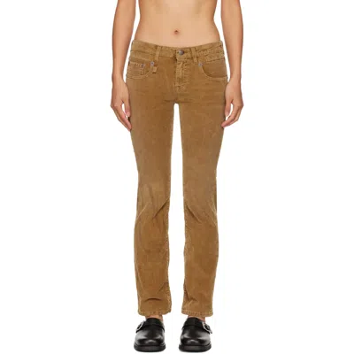 R13 Brown Boy Kick Trousers In Golden Brown Stretch