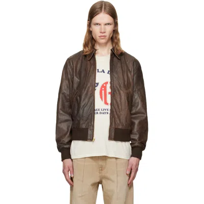 R13 Brown Boyfriend Leather Bomber Jacket