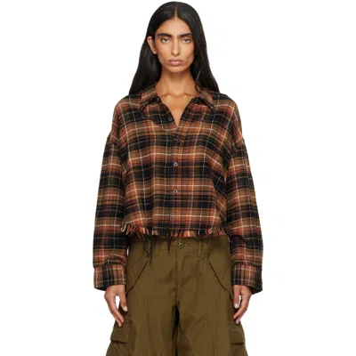 R13 Brown Drop Neck Cropped Shirt In Light Brown Black Pl