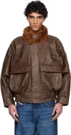 R13 Brown Flight Leather Jacket In Brown