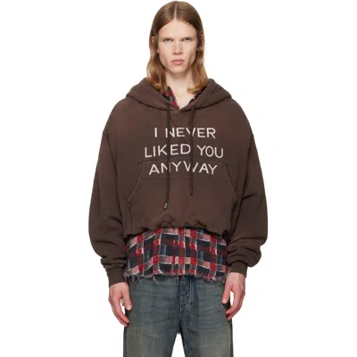 R13 Brown 'i Never Liked You' Balloon Popover Hoodie