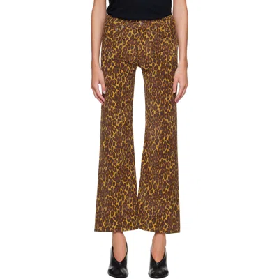 R13 Brown Joan Cropped Flare Jeans In Khaki Leopard