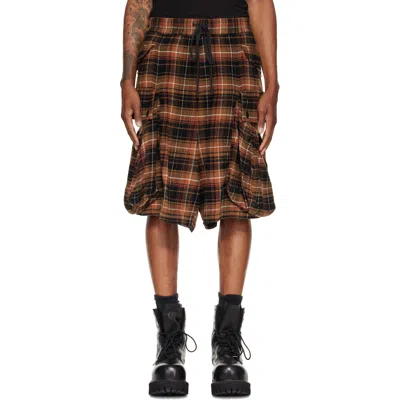 R13 Brown Jumbo Shorts In Lightbrownblackplaid