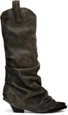 R13 Brown Mid Cowboy Sleeve Boots In Distressed Black