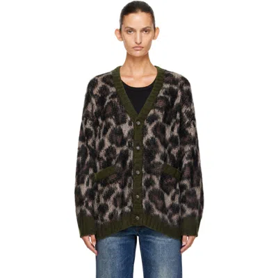 R13 Brown Oversized Cardigan In Brown Leopard Mohair