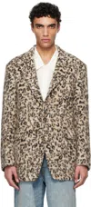 R13 Brown Oversized Ragged Blazer In Wooly Leopard