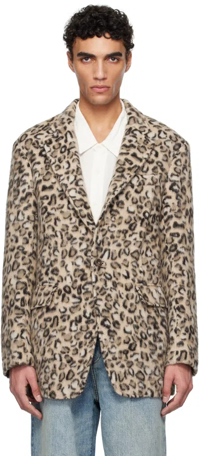 R13 Brown Oversized Ragged Blazer In Wooly Leopard