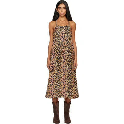 R13 Brown Relaxed Strappy Midi Dress In Multi