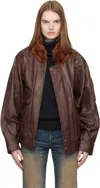 R13 Leather Flight Jacket With Shearling Collar Brown In Brown