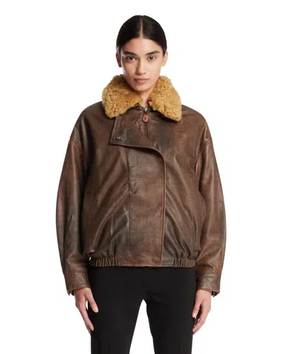 R13 Brown Shearling Leather Jacket In Brown Marrone   #3d322d