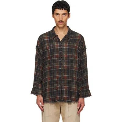 R13 Brown Shredded Seam Drop Neck Reversible Shirt In Brown Plaid