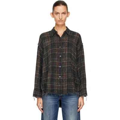 R13 Brown Shredded Seam Drop Neck Reversible Shirt In Brown Plaid