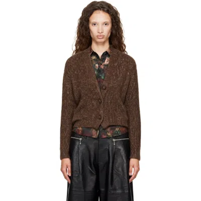 R13 Brown Split Hem Ribbed Cardigan In Heather Brown