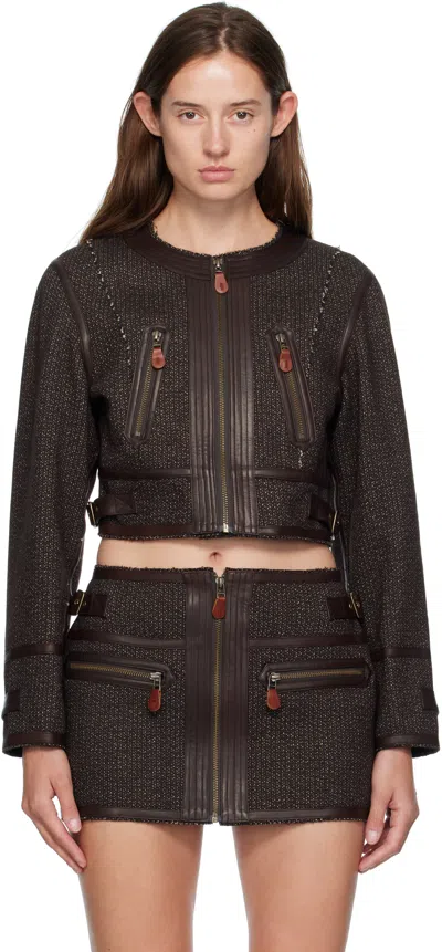 R13 Brown Stitch Details Crewneck Jacket