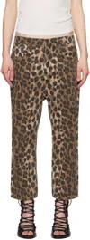 R13 Brown Tailored Drop Jeans In Stone Washed Leopard