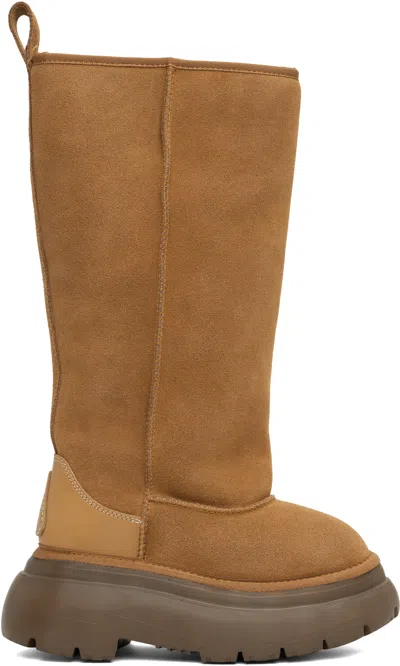 R13 Brown Tall Chunky Shearling Boots In Light Brown