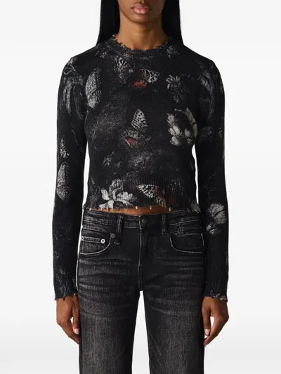 R13 Butterfly-print Distressed Sweater In Black