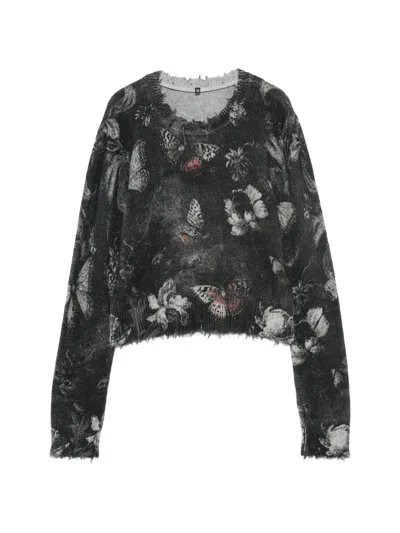 R13 Butterfly-print Distressed Sweater In Gray