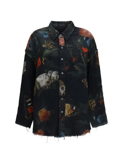 R13 Butterfly-print Frayed Shirt In Black