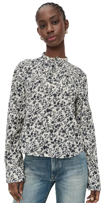 R13 Button Down Top Black Floral On Ecru