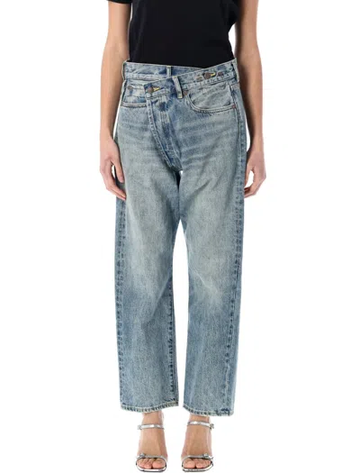 R13 R13 BUTTON FLY CROSSOVER JEANS WITH FIVE POCKETS