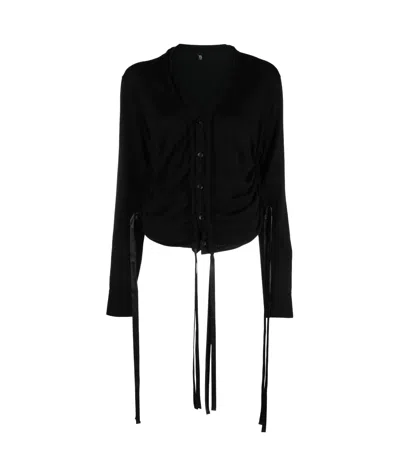 R13 Drawstring Merino Cardigan In Black