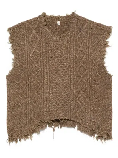 R13 CABLE-KNIT FRAYED VEST - WOMEN'S - WOOL/RECYCLED POLYAMIDE/VISCOSE