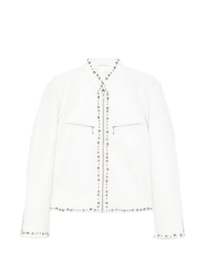 R13 Cafe Racer Studded Jacket In White