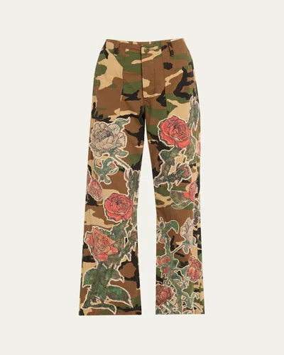 R13 Camo Patchwork Utility Pants In Rose Applique Camo