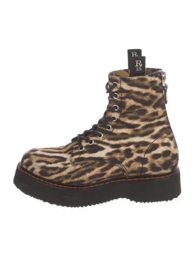 Pre-owned R13 Canvas Animal Print Lace-up Boots In Brown
